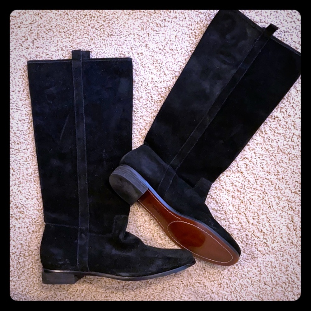 Black Suede Knee High Riding Boots